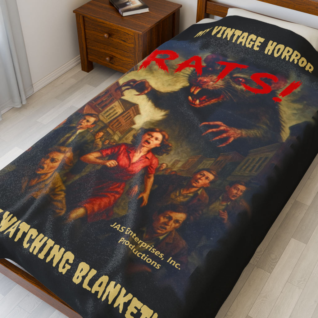 RBL: "RATS!" Logo - MY VINTAGE HORROR... - Velveteen Plush Blanket (Black)