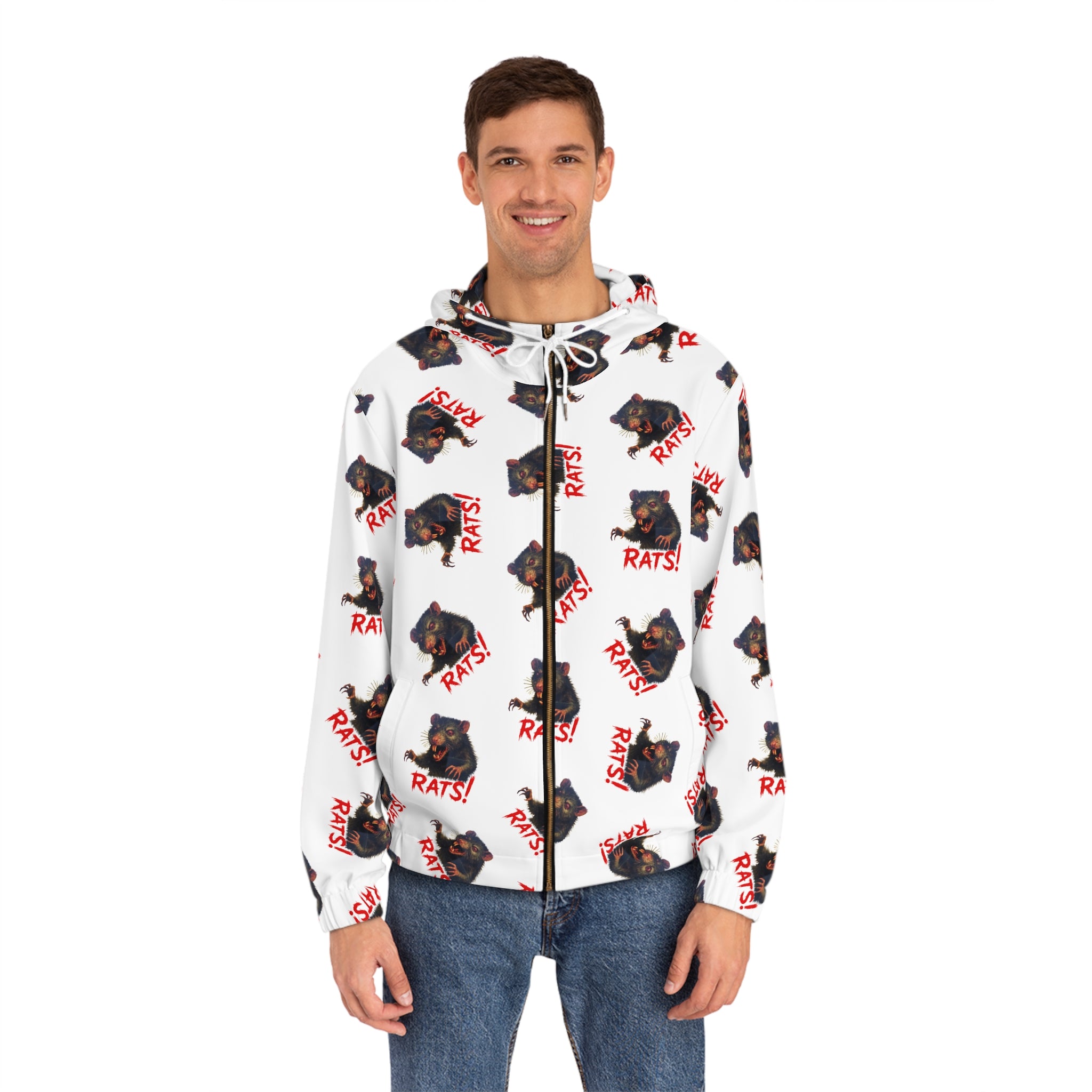 RHD: "RAT" (Multi) - Men's Full-Zip Hoodie - White