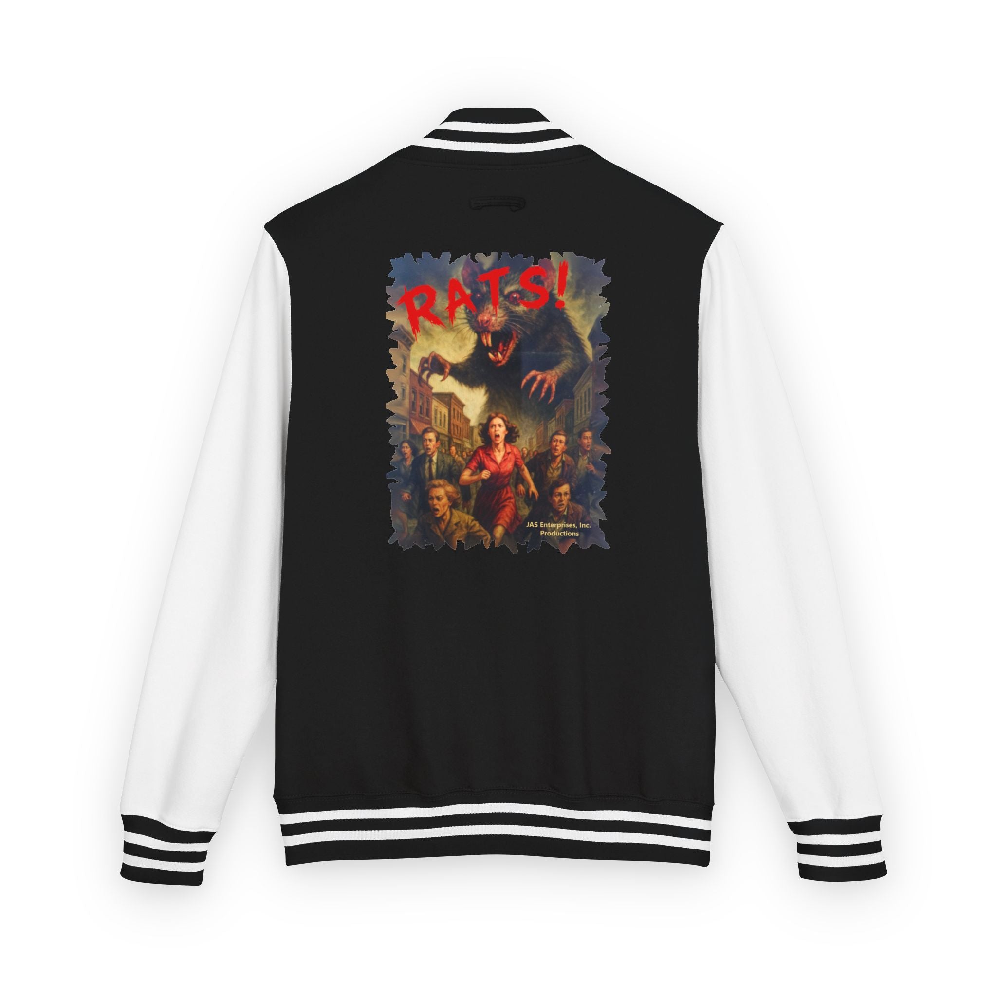 RJK: "RATS!" Logo - Unisex Heavyweight Letterman Jacket (Black/White)