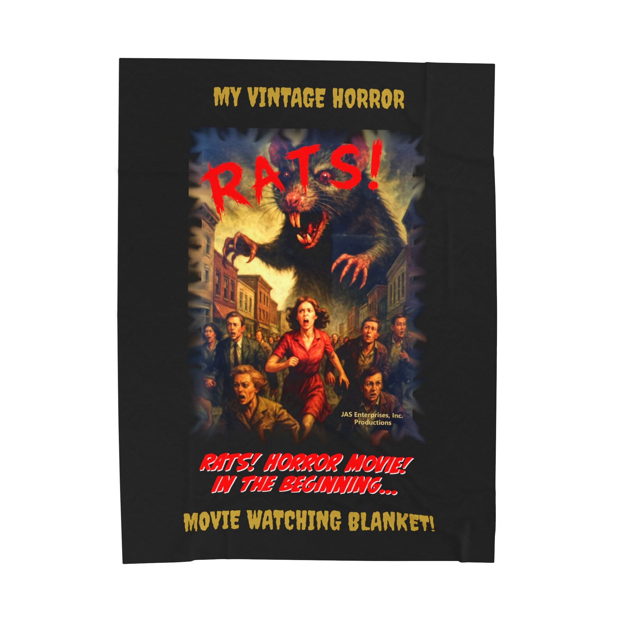 RBL: "RATS!" Movie Title Logo - MY VINTAGE HORROR... (Black) - Velveteen Plush Blanket