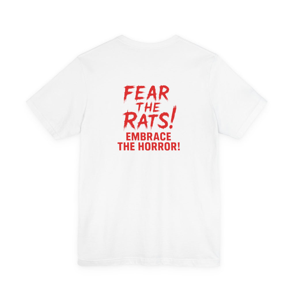 RTS: "RATS" Logo (Fear the Rats! Embrace the Horror! - Back Side) - Unisex Jersey Short Sleeve Lightweight Tee (White)