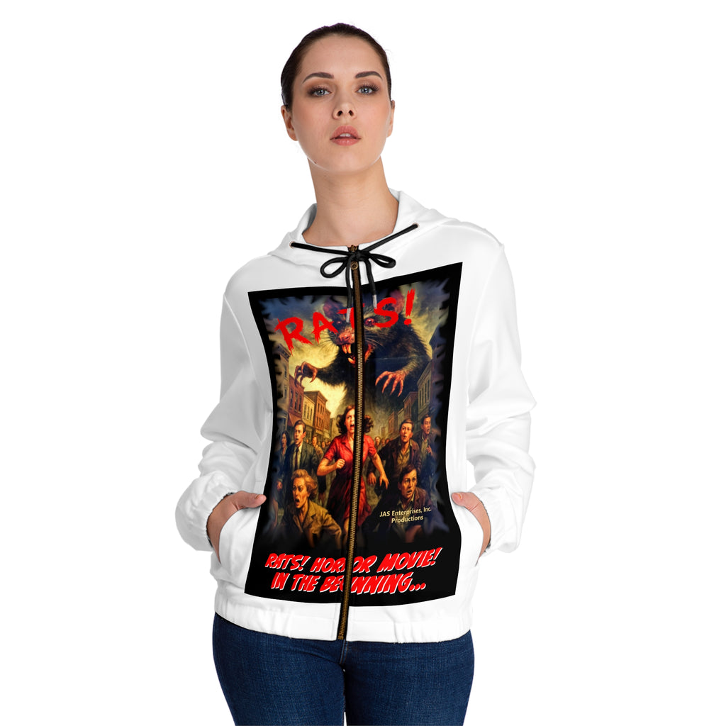 RHD: "RATS!" - Movie Title Logo - Women’s Full-Zip Hoodie - White