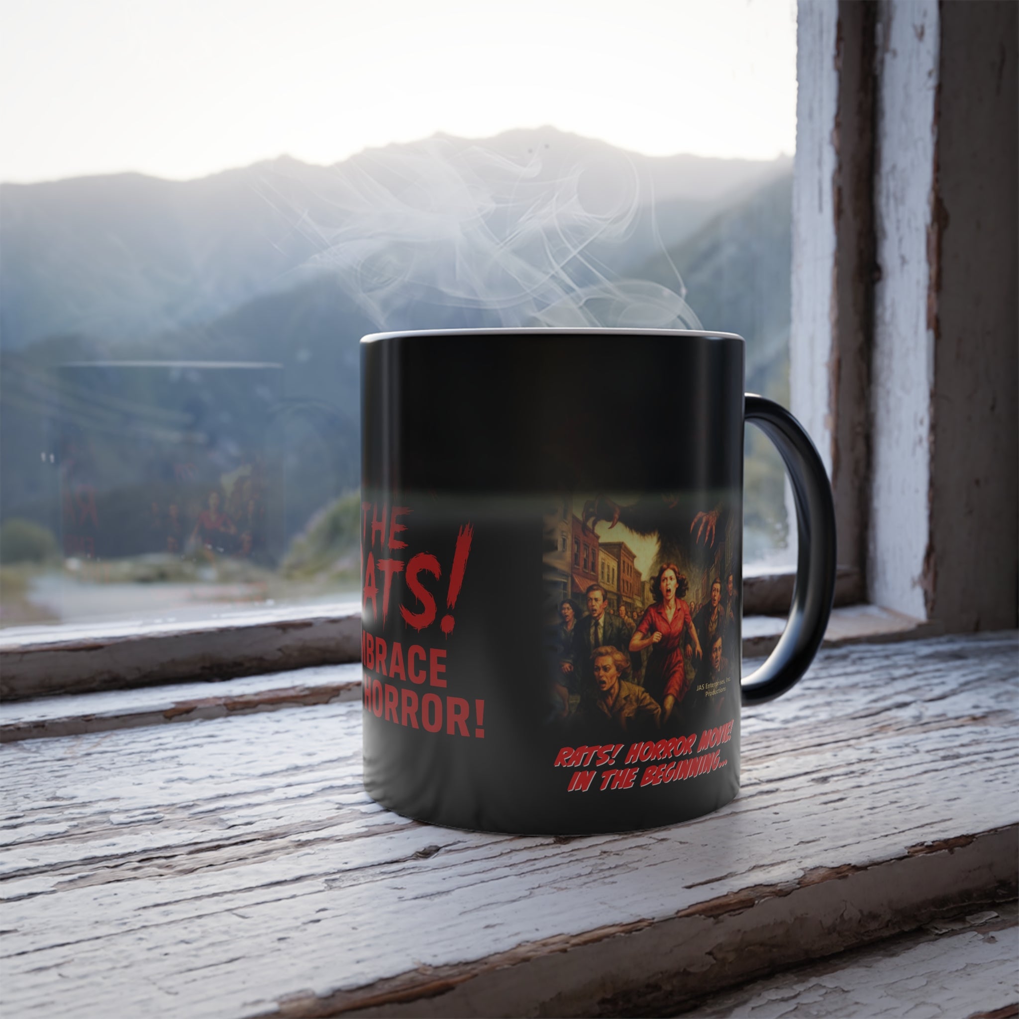 RMG: "Rats! Horror Movie! In The Beginning..." Movie Title Logo - Color Morphing Mug - 11oz