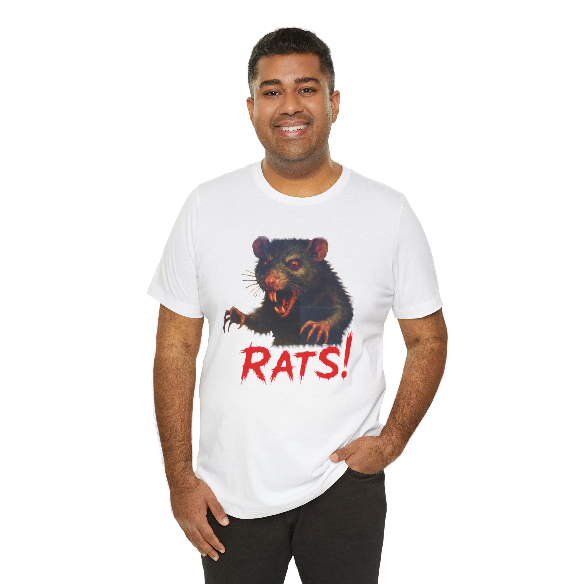 RTS: "RAT" (Fear the Rats! Embrace the Horror! - Back Side) - Unisex Jersey Short Sleeve Lightweight Tee (White)