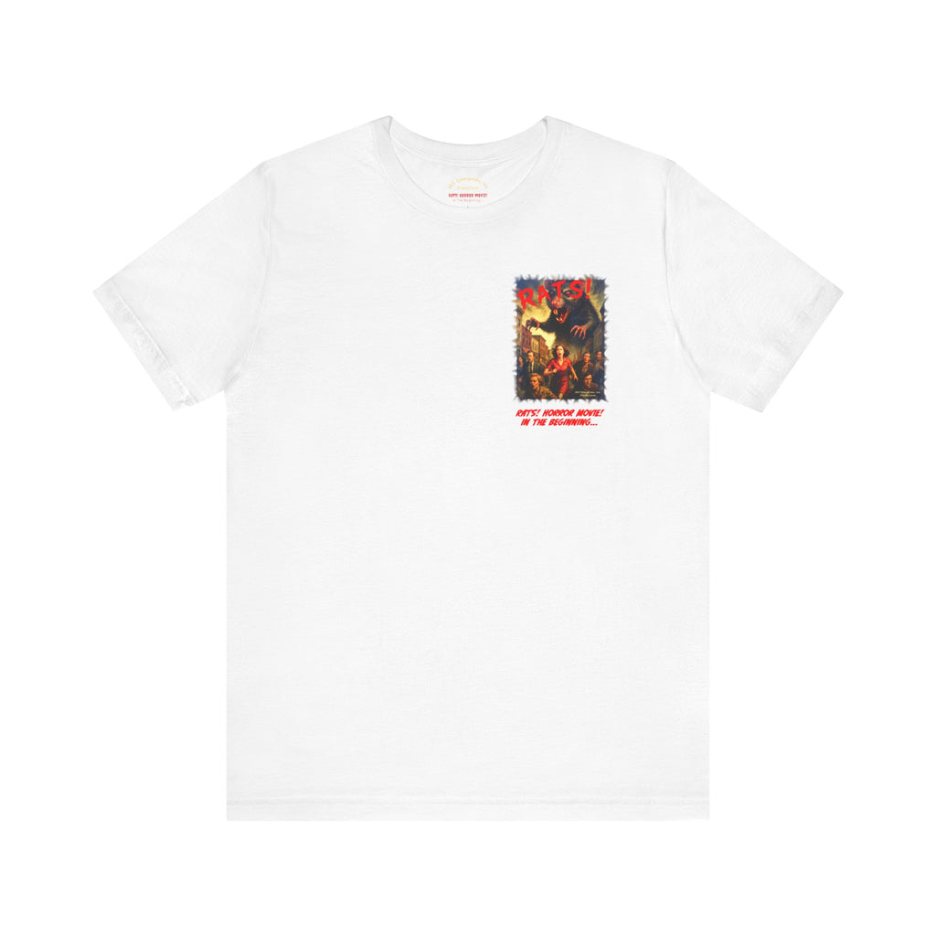 RTS: "RATS!" Small Movie Title Logo (Front) - Unisex Jersey Short Sleeve Lightweight Tee (White)