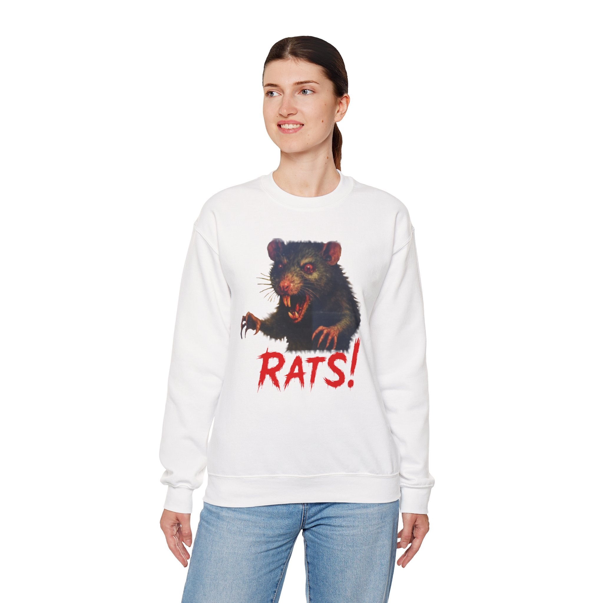 RSS: "RAT" (Fear the Rats! Embrace the Horror! - Back Side) - Unisex Crewneck Sweatshirt (White)