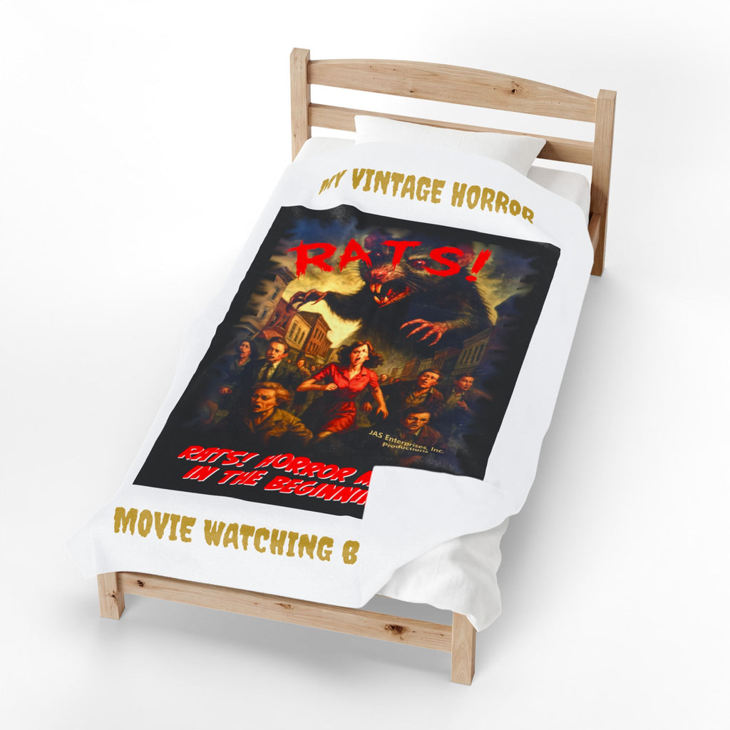 RBL: "RATS!" Movie Title Logo - MY VINTAGE HORROR... (White) - Velveteen Plush Blanket