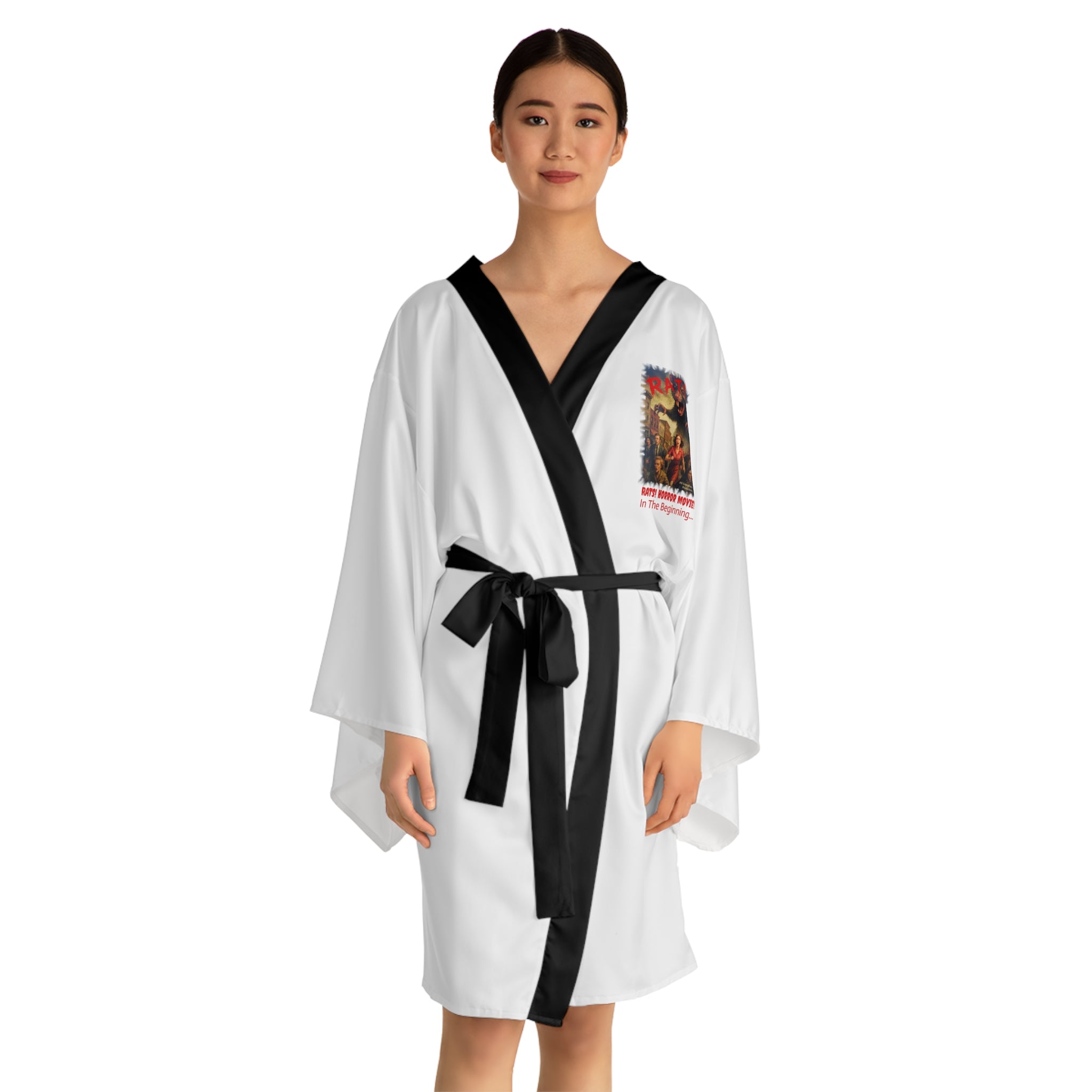 RRB: "RATS!" Logo - Long Sleeve Kimono Robe - White with Black Edge & Belt