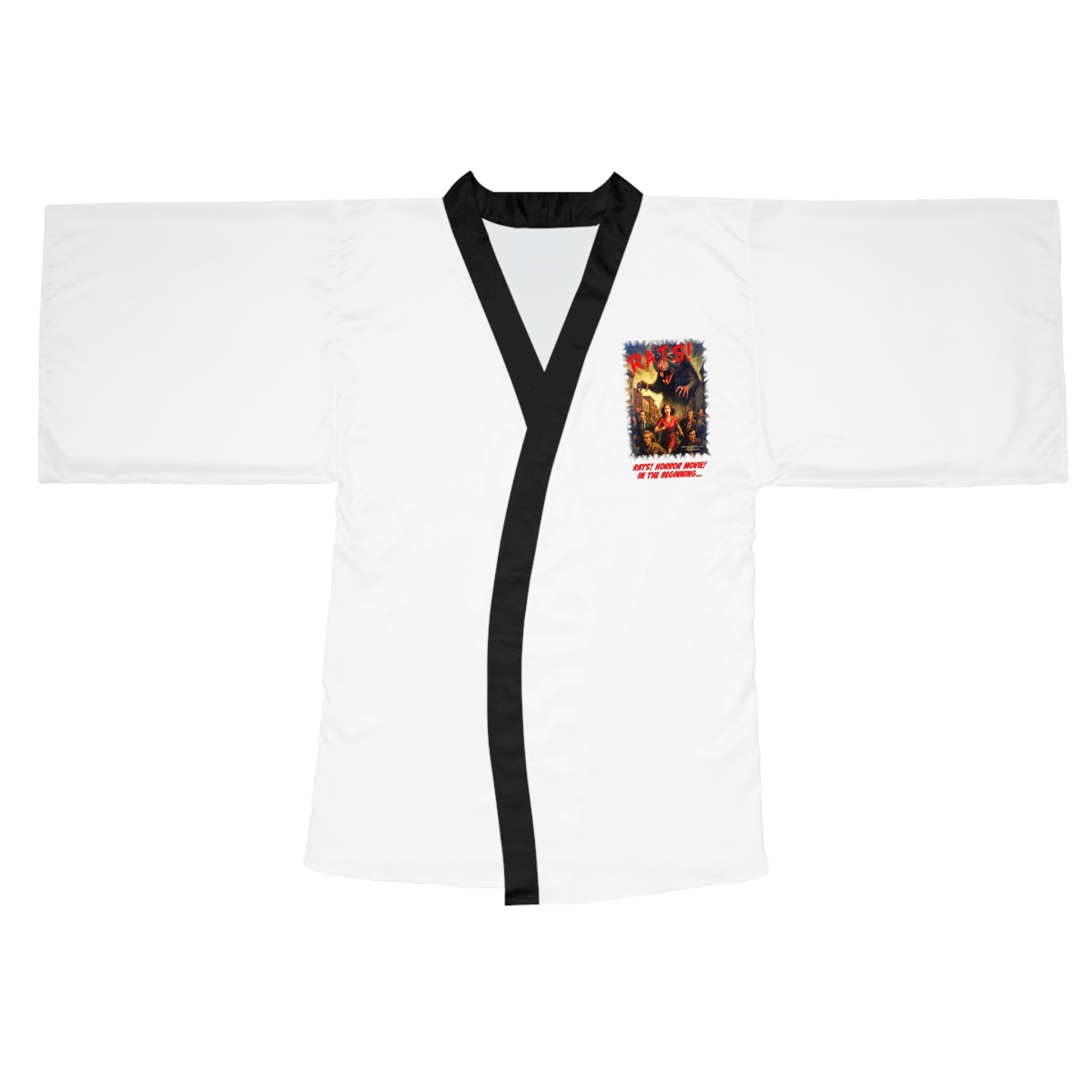 RRB: "RATS!" Movie Title Logo - Long Sleeve Kimono Robe - White with Black Edge & Belt