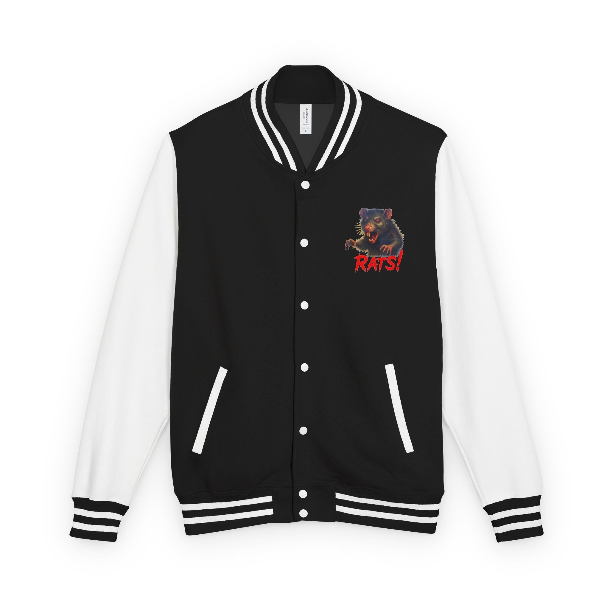 RJK: "Fear the Rats! Embrace the Horror!" - Unisex Heavyweight Letterman Jacket (Black/White)
