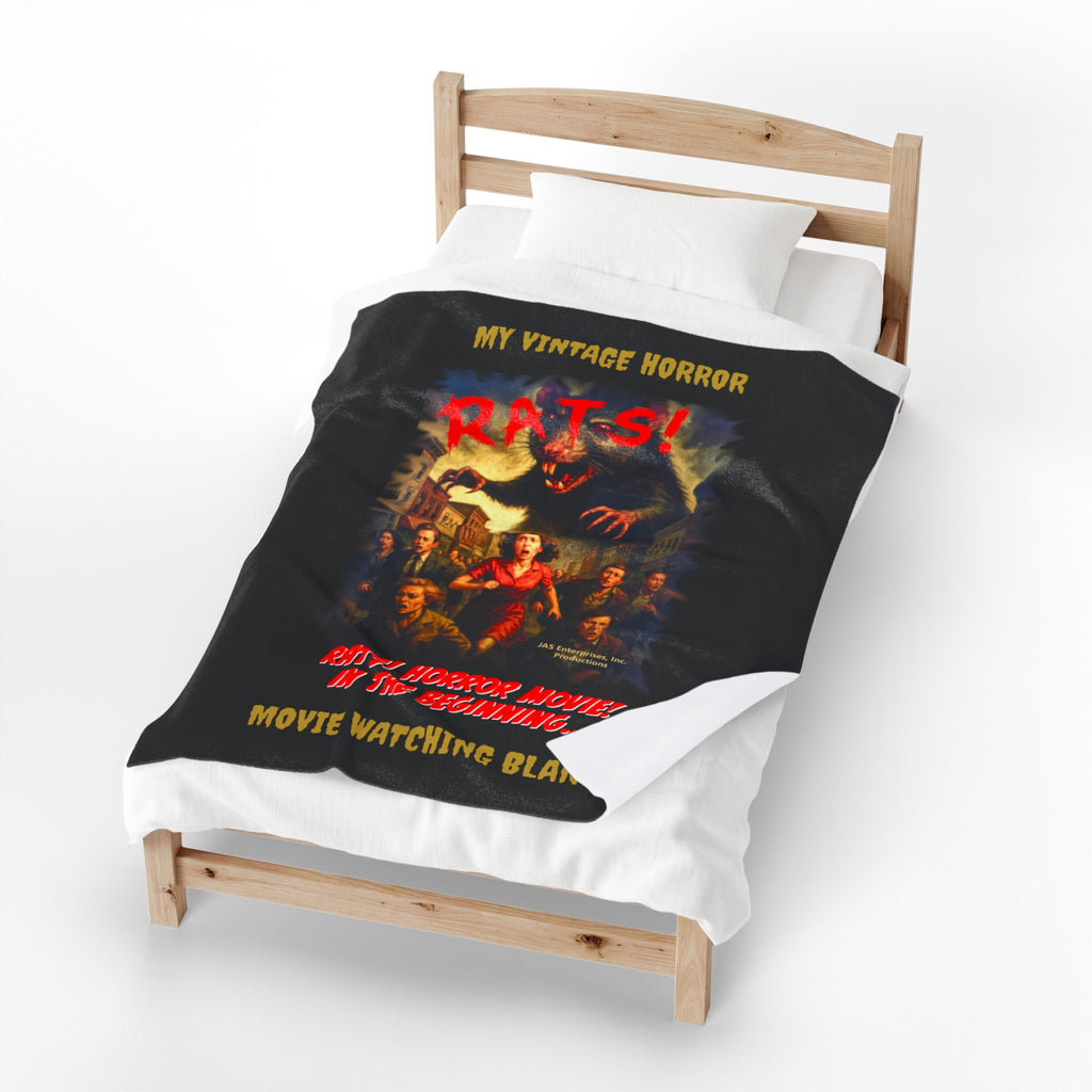 RBL: "RATS!" Movie Title Logo - MY VINTAGE HORROR... (Black) - Velveteen Plush Blanket
