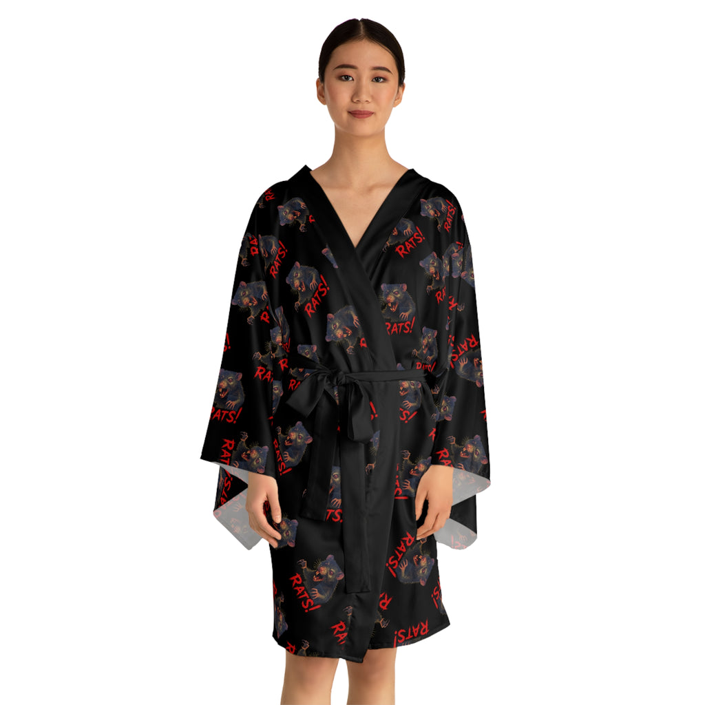 RRB: "RAT" (Multi) - Long Sleeve Kimono Robe - Black with Black Edge & Belt