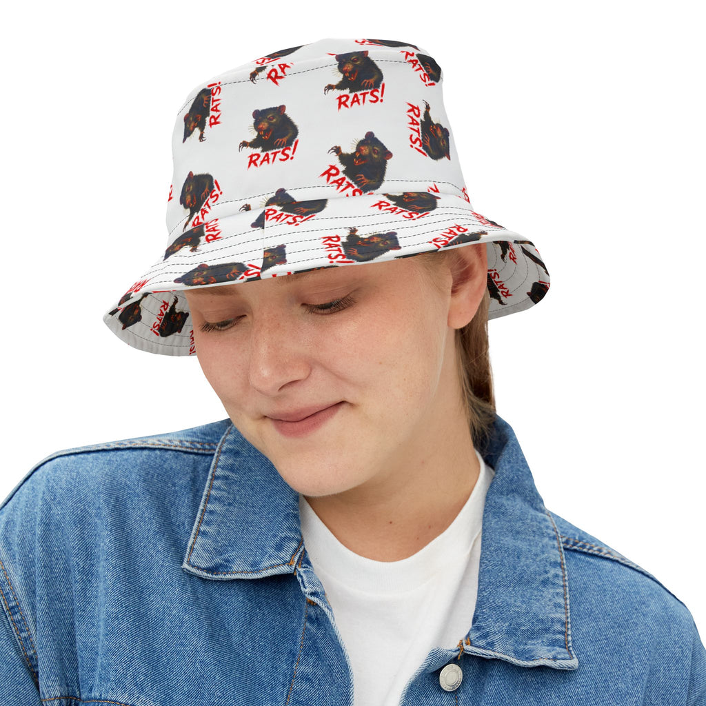 RHT: "RAT" (Multi) - Bucket Hat - White