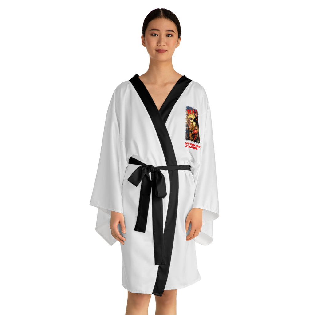 RRB: "RATS!" Movie Title Logo - Long Sleeve Kimono Robe - White with Black Edge & Belt