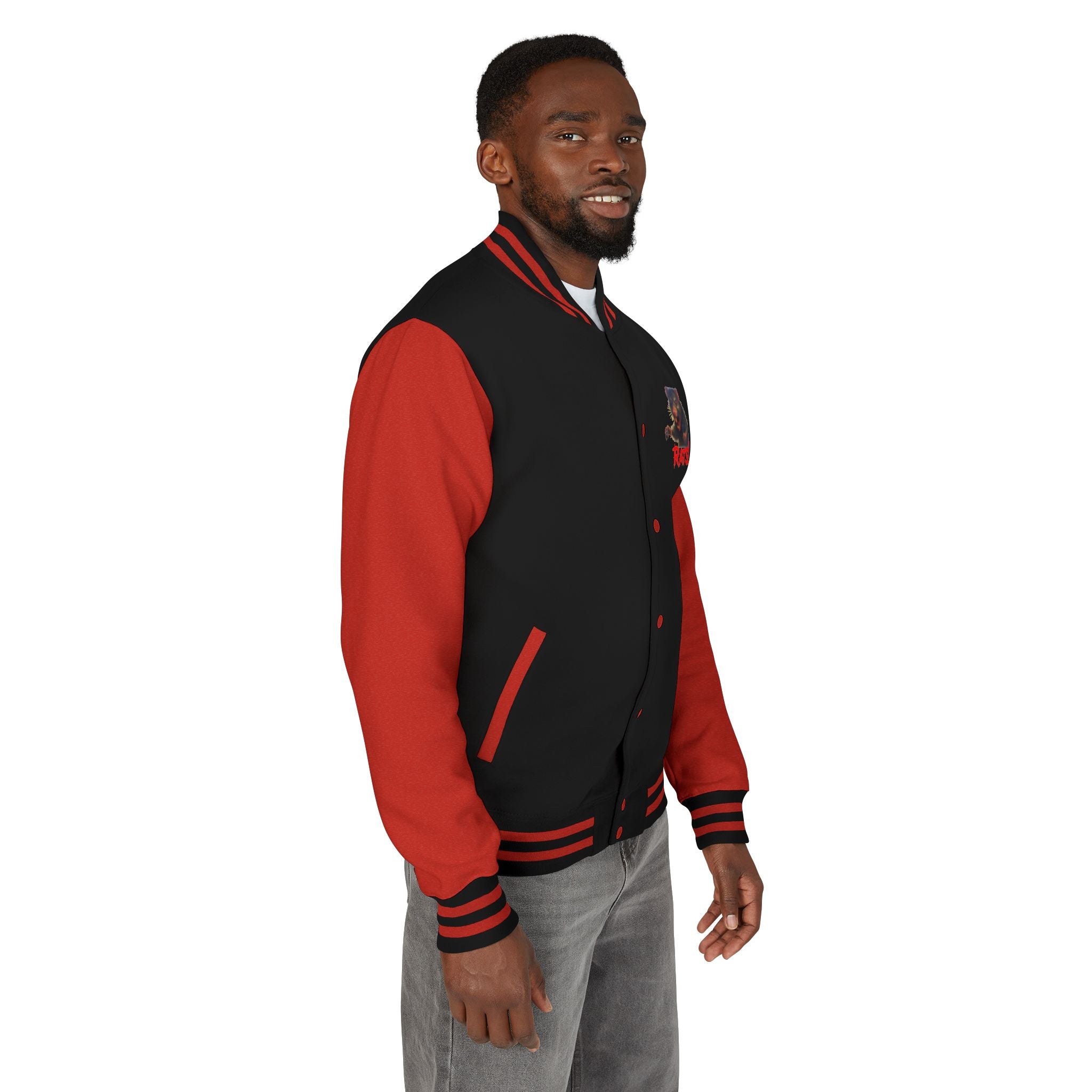 RJK: "Fear the Rats! Embrace the Horror!" - Unisex Heavyweight Letterman Jacket (Black/Red)