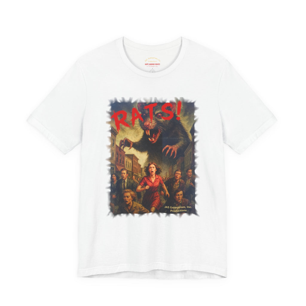 RTS: "RATS" Logo (Fear the Rats! Embrace the Horror! - Back Side) - Unisex Jersey Short Sleeve Lightweight Tee (White)