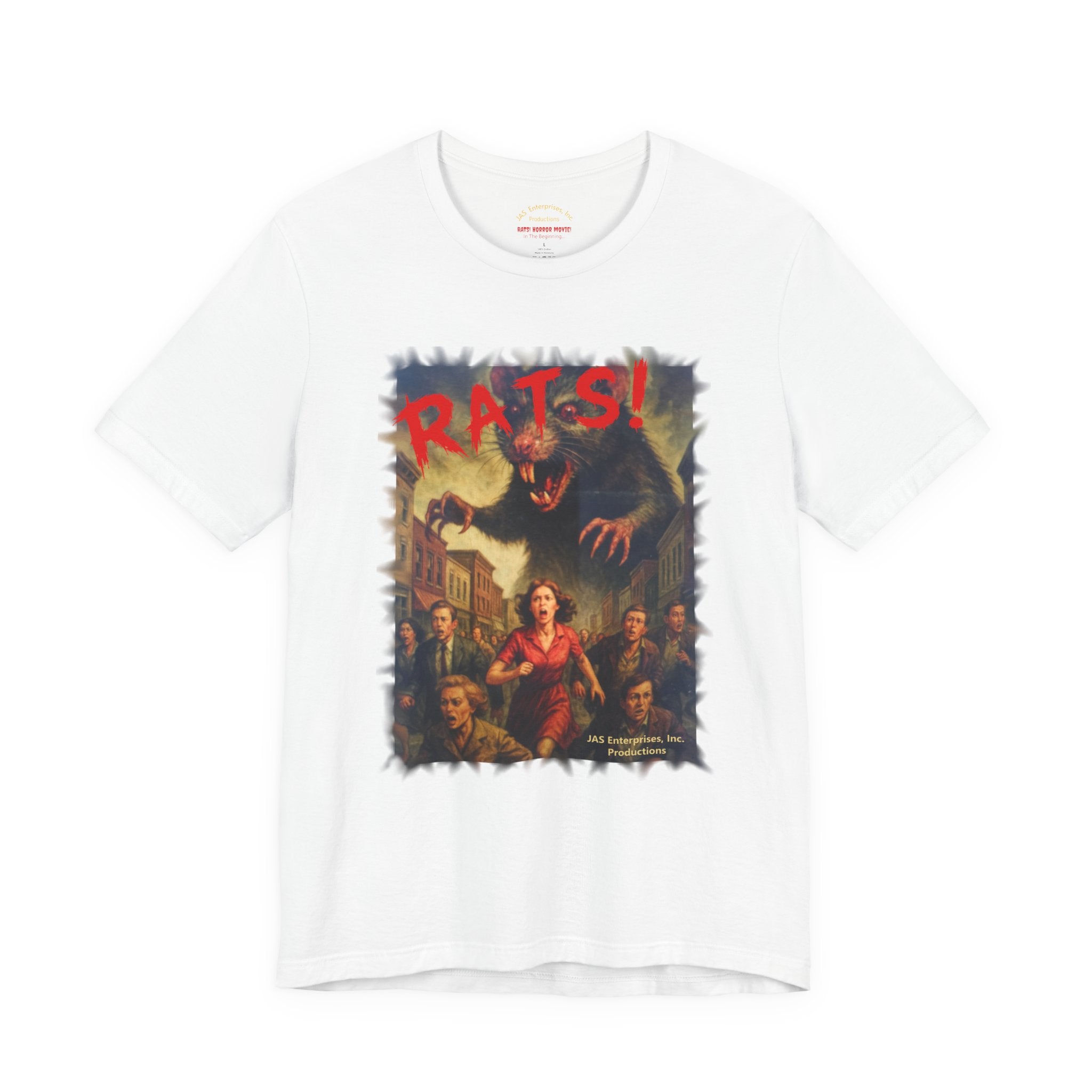 RTS: "RATS" Logo (Fear the Rats! Embrace the Horror! - Back Side) - Unisex Jersey Short Sleeve Lightweight Tee (White)