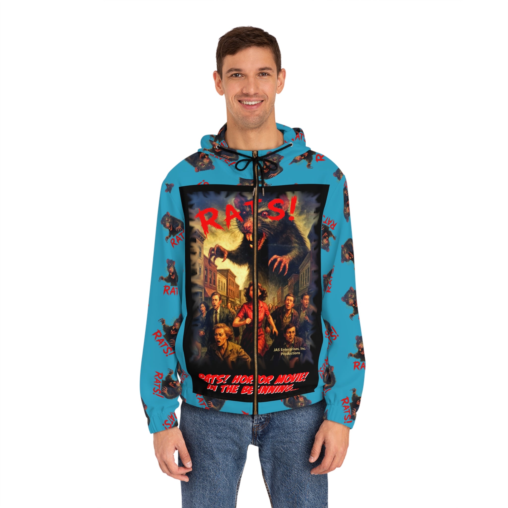 RHD: "RAT" (Multi) - Movie Title Logo - Men's Full-Zip Hoodie - Turquoise