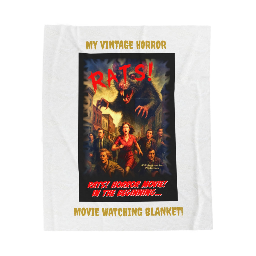 RBL: "RATS!" Movie Title Logo - MY VINTAGE HORROR... (White) - Velveteen Plush Blanket