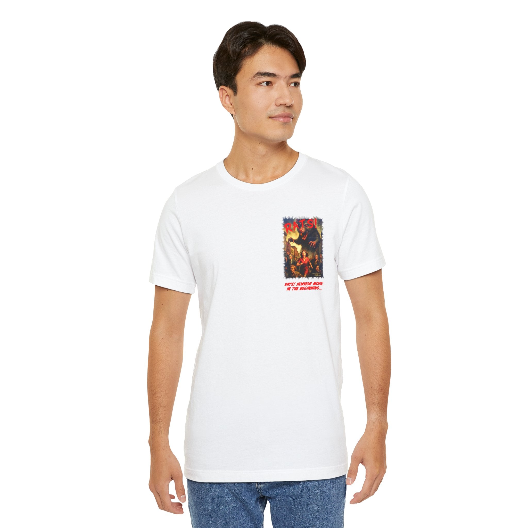 RTS: "RATS!" Small Movie Title Logo (Front) - Unisex Jersey Short Sleeve Lightweight Tee (White)