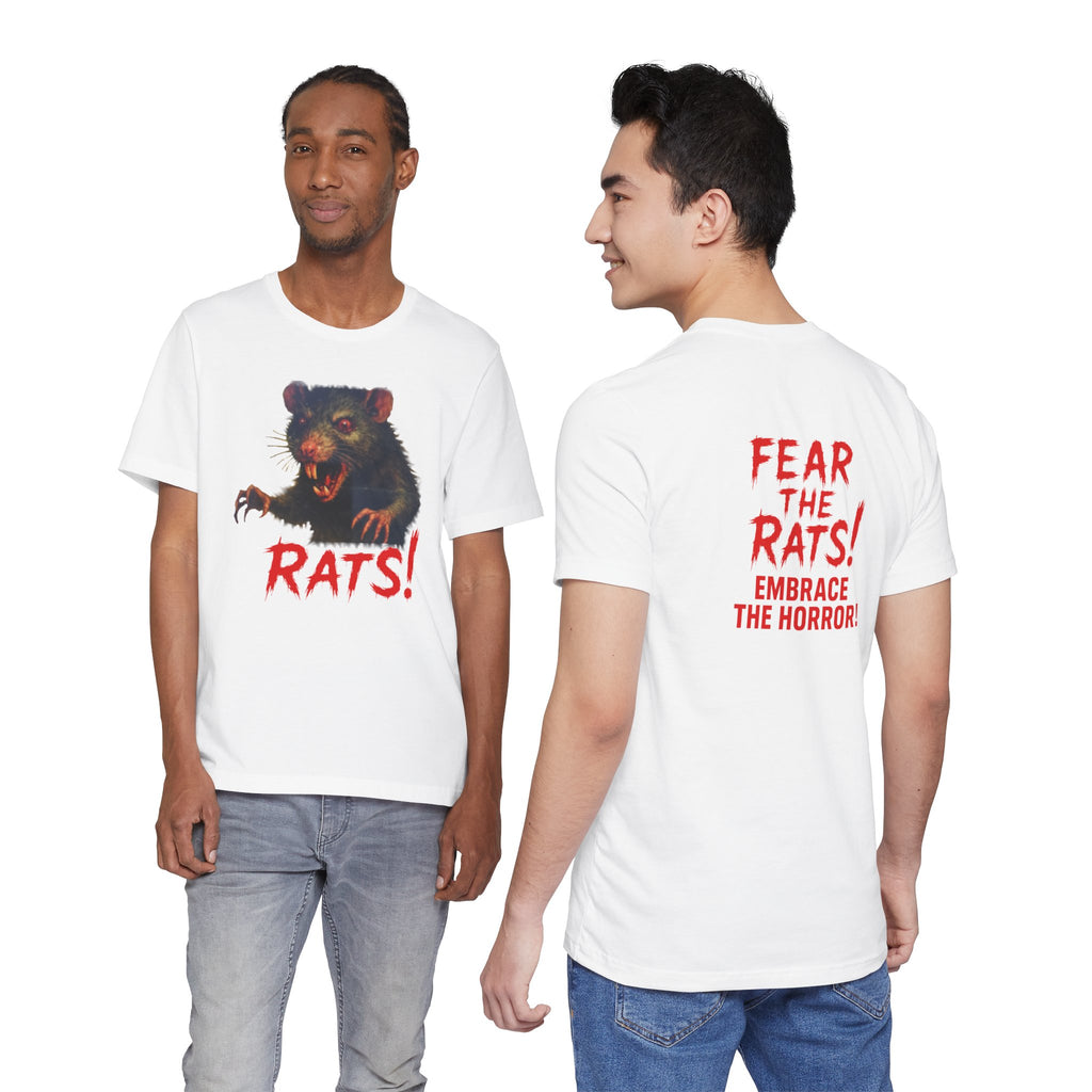 RTS: "RAT" (Fear the Rats! Embrace the Horror! - Back Side) - Unisex Jersey Short Sleeve Lightweight Tee (White)