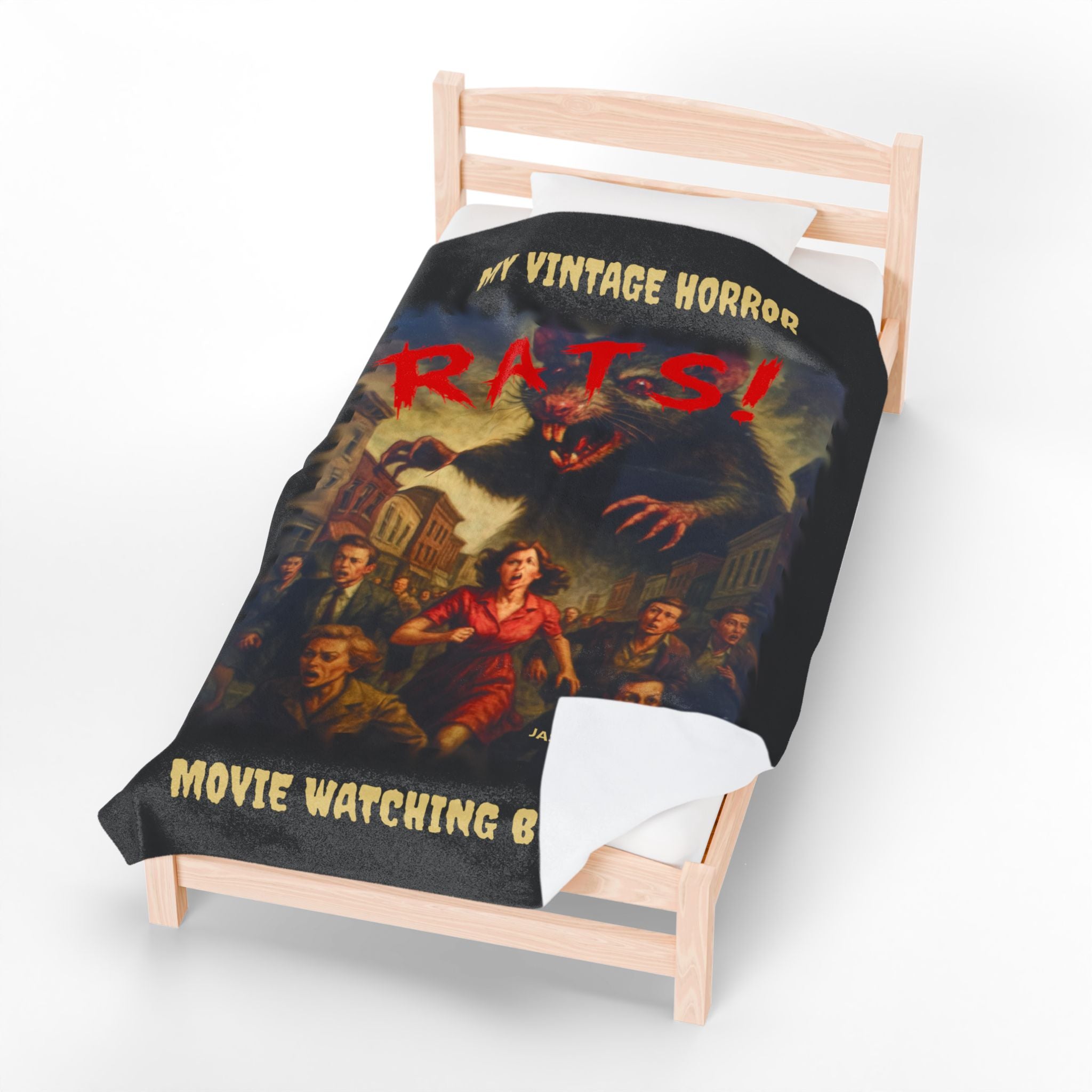 RBL: "RATS!" Logo - MY VINTAGE HORROR... - Velveteen Plush Blanket (Black)