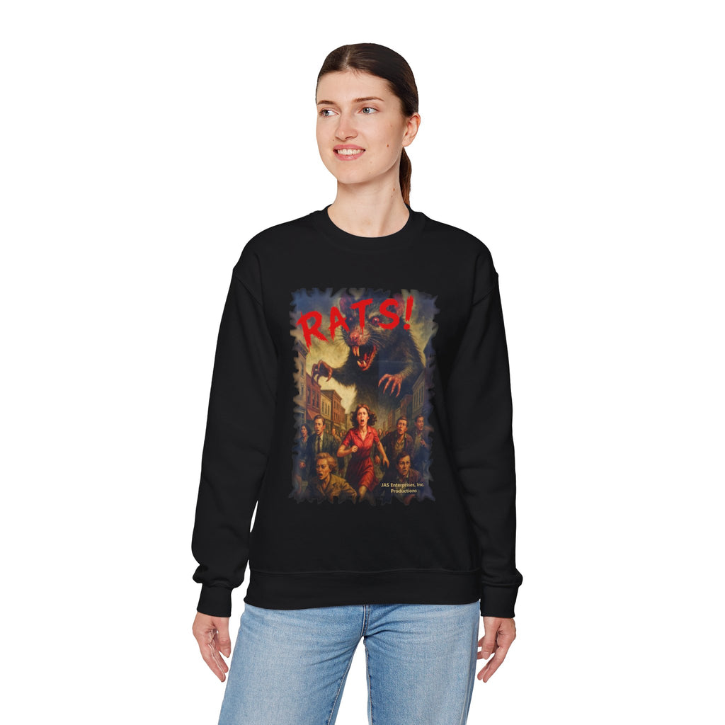 RSS: "RATS!" Logo (Fear the Rats! Embrace the Horror! - Back Side) - Unisex Crewneck Sweatshirt (Black)