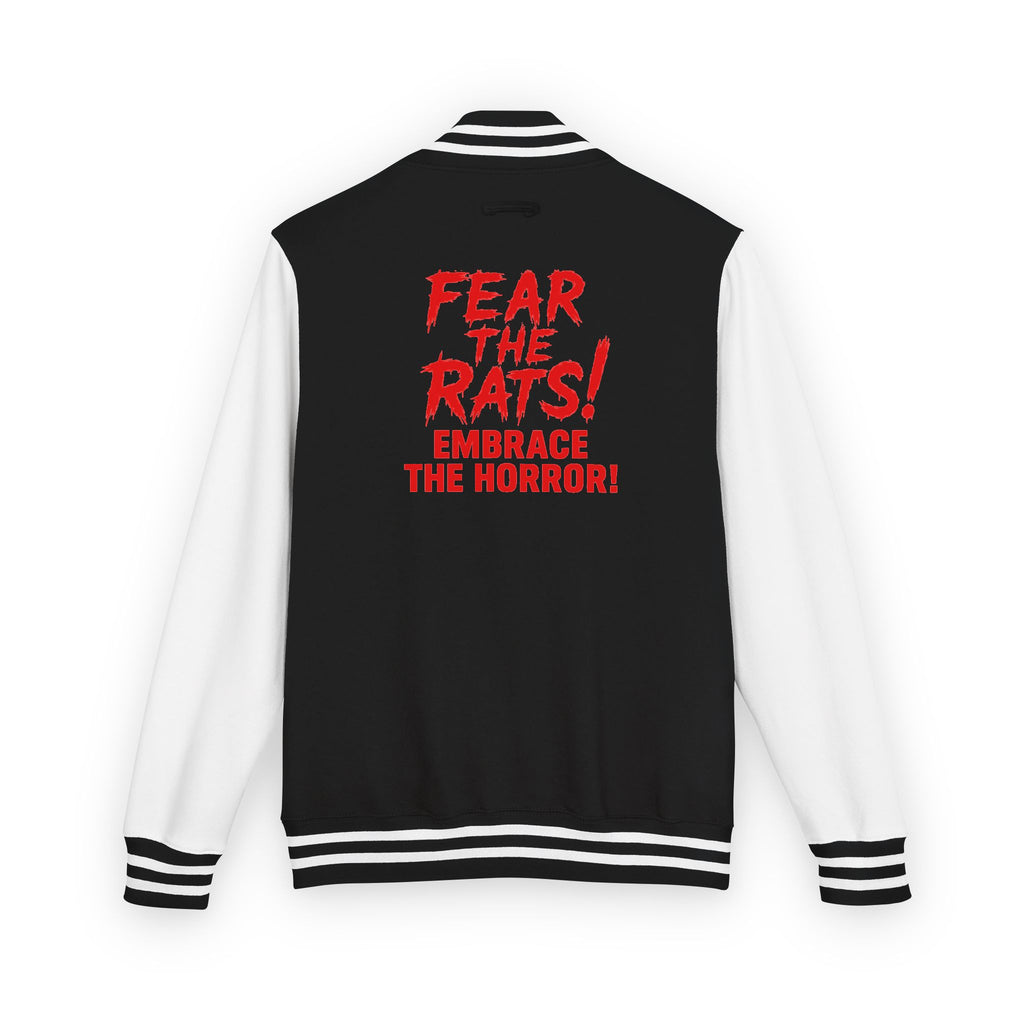 RJK: "Fear the Rats! Embrace the Horror!" - Unisex Heavyweight Letterman Jacket (Black/White)