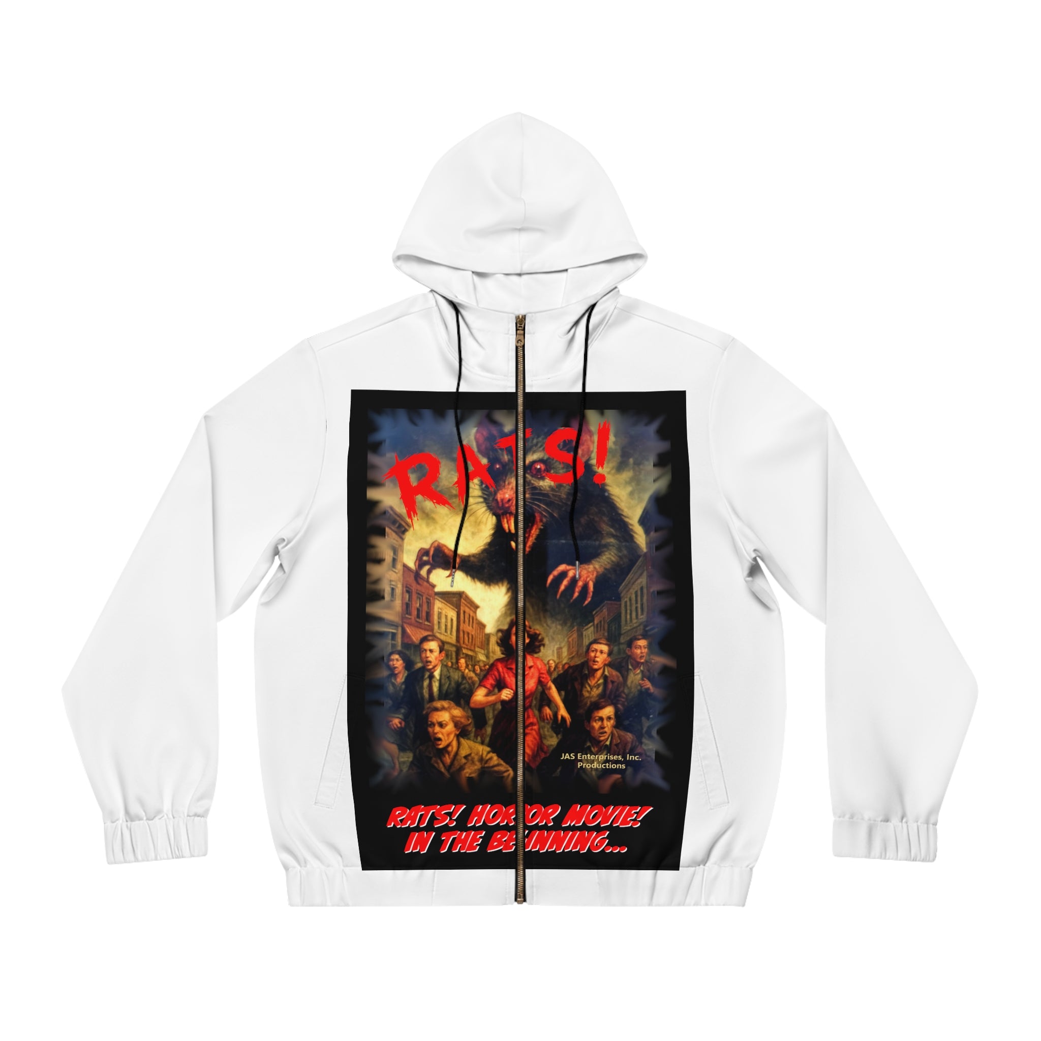 RHD: "RATS! - Movie Title Logo - Men's Full-Zip Hoodie - White