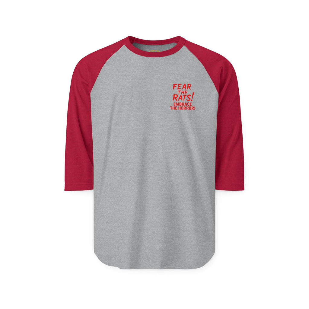RRS: "Fear the Rats! Embrace the Horror!" Small Logo - Unisex Three-Quarter Sleeve Raglan Shirt