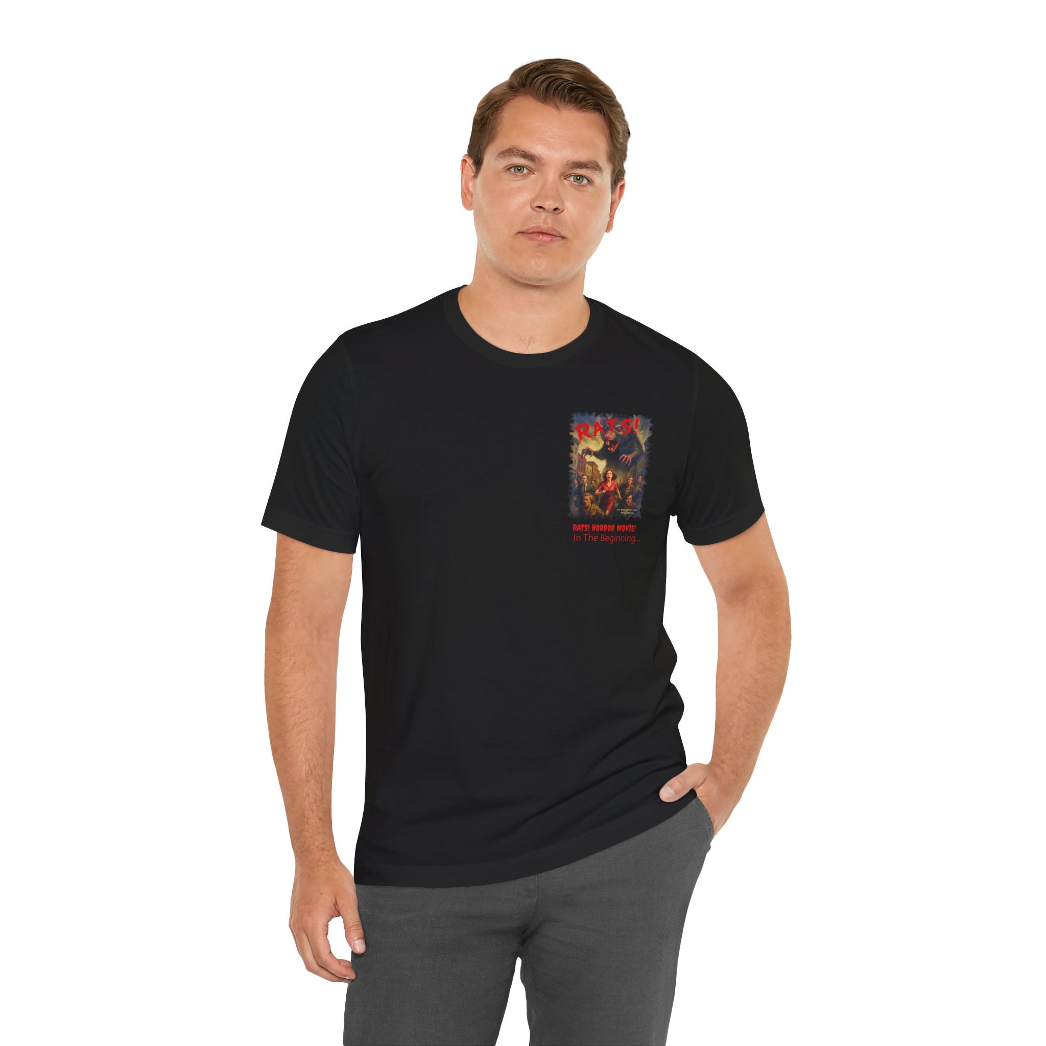 RTS: "RATS!" Small Logo (Front) - Unisex Jersey Short Sleeve Lightweight Tee (Black)
