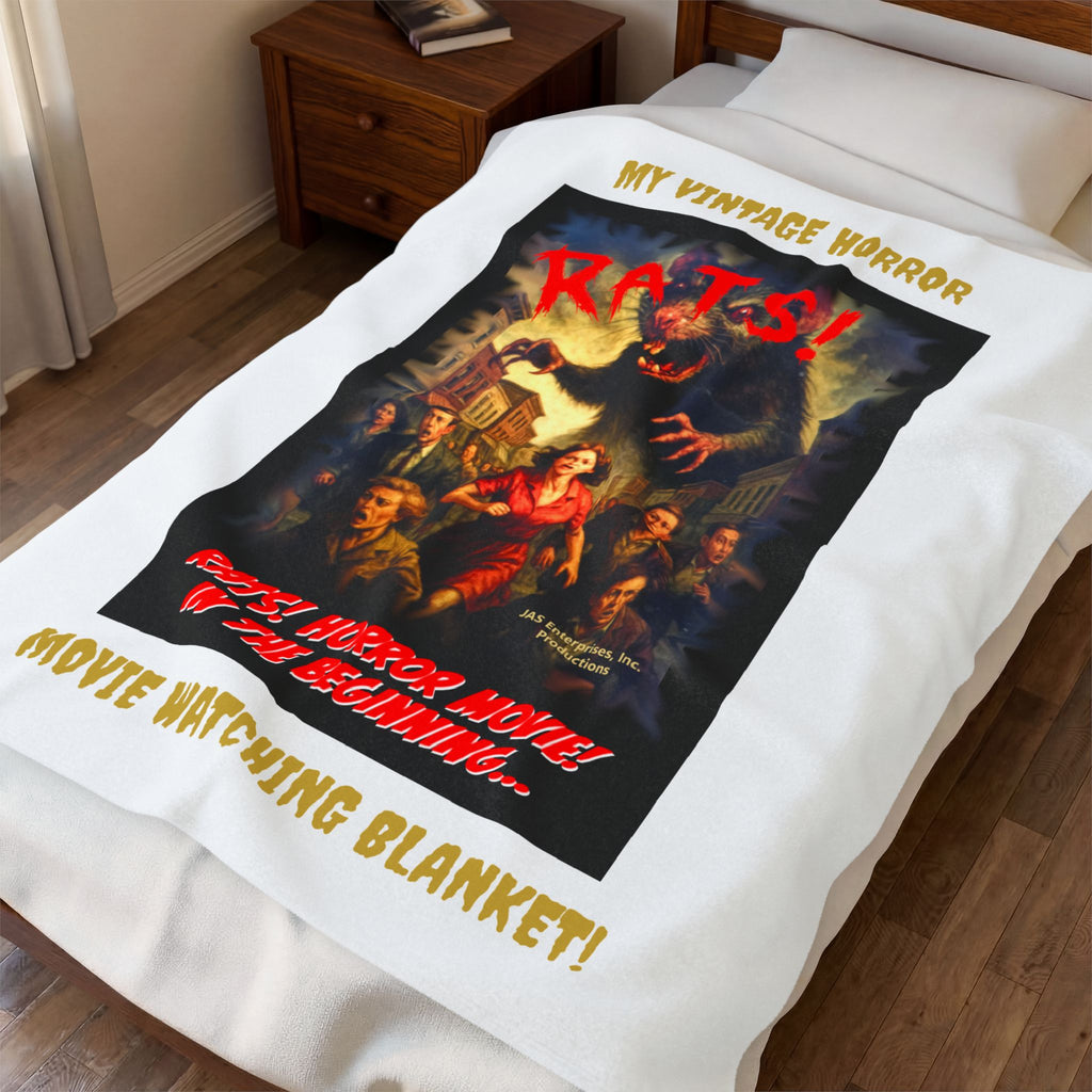 RBL: "RATS!" Movie Title Logo - MY VINTAGE HORROR... (White) - Velveteen Plush Blanket