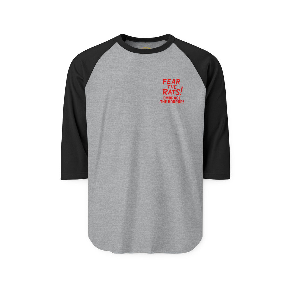 RRS: "Fear the Rats! Embrace the Horror!" Small Logo - Unisex Three-Quarter Sleeve Raglan Shirt