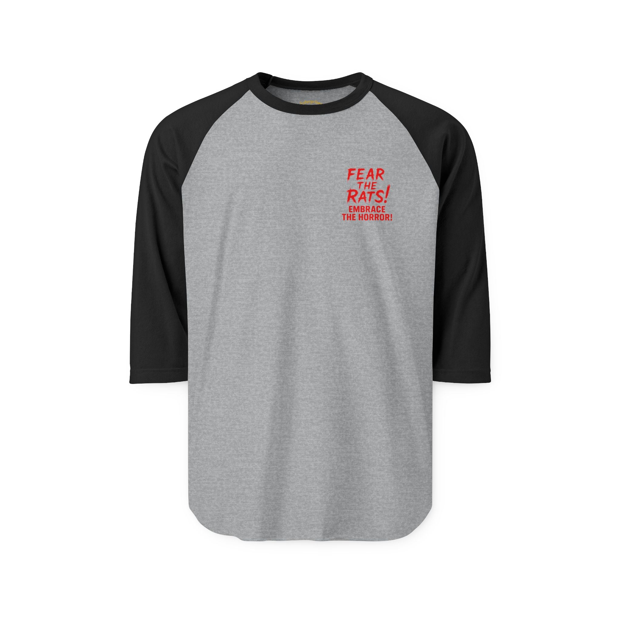 RRS: "Fear the Rats! Embrace the Horror!" Small Logo - Unisex Three-Quarter Sleeve Raglan Shirt
