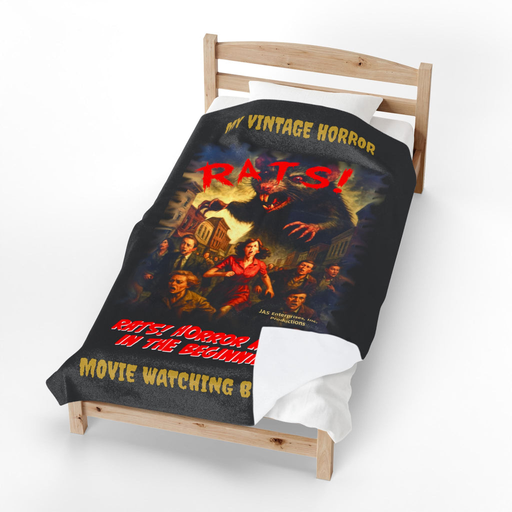 RBL: "RATS!" Movie Title Logo - MY VINTAGE HORROR... (Black) - Velveteen Plush Blanket