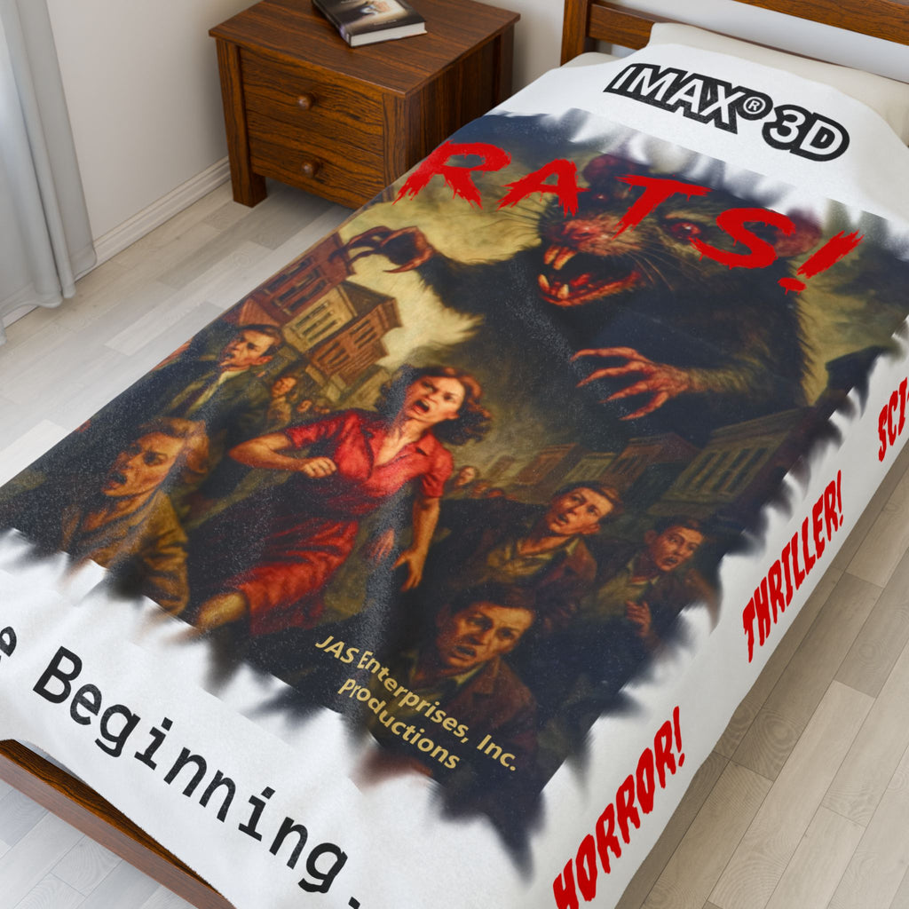 RBL: "RATS!" Logo - In The Beginning... - Velveteen Plush Blanket (White)