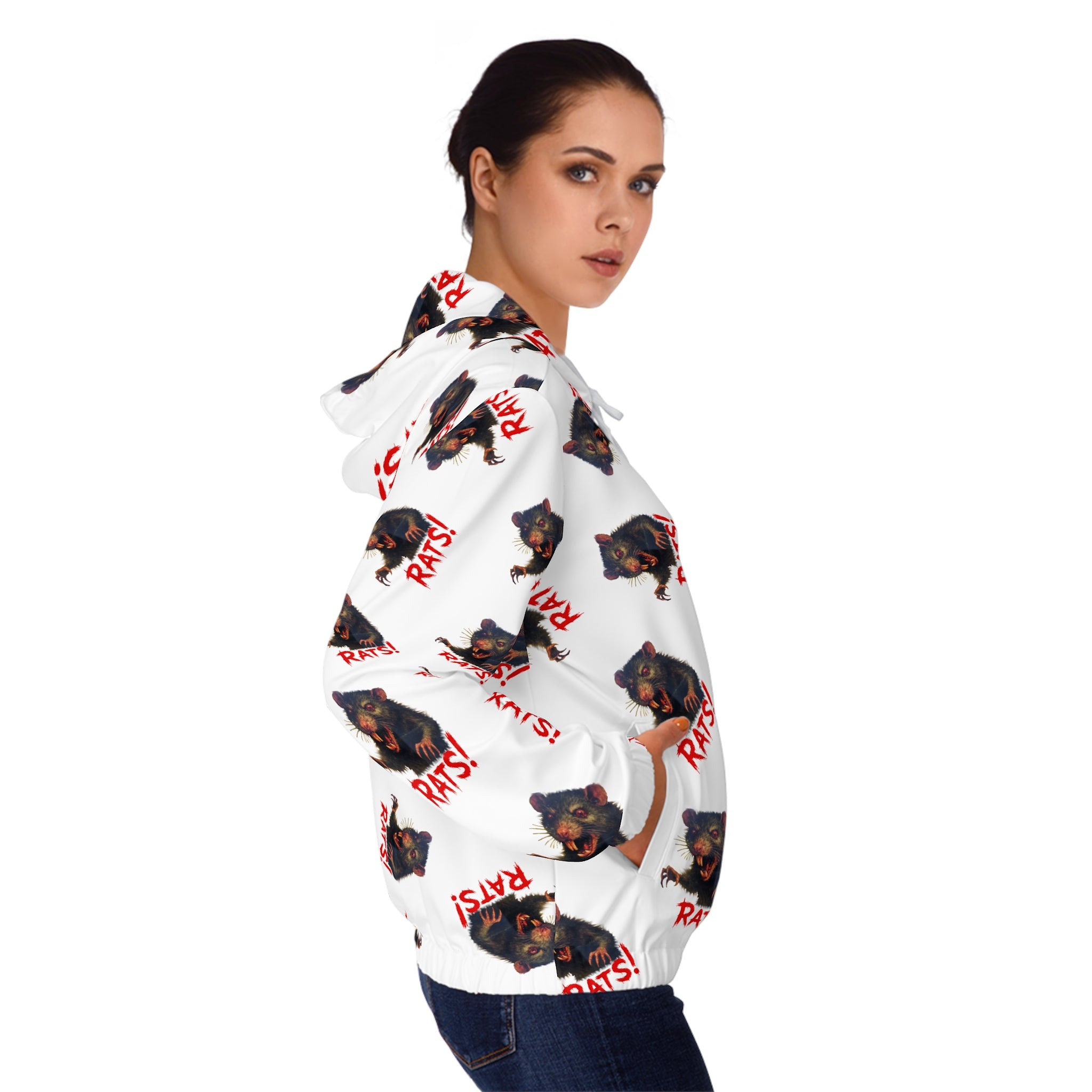 RHD: "RAT" (Multi) - Women’s Full-Zip Hoodie - White