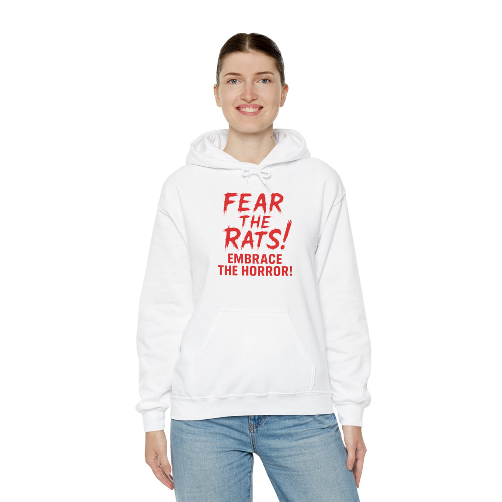 RHD: "Fear the Rats! Embrace the Horror!" (RATS! Logo - Back Side) - Unisex Hoodie (White)