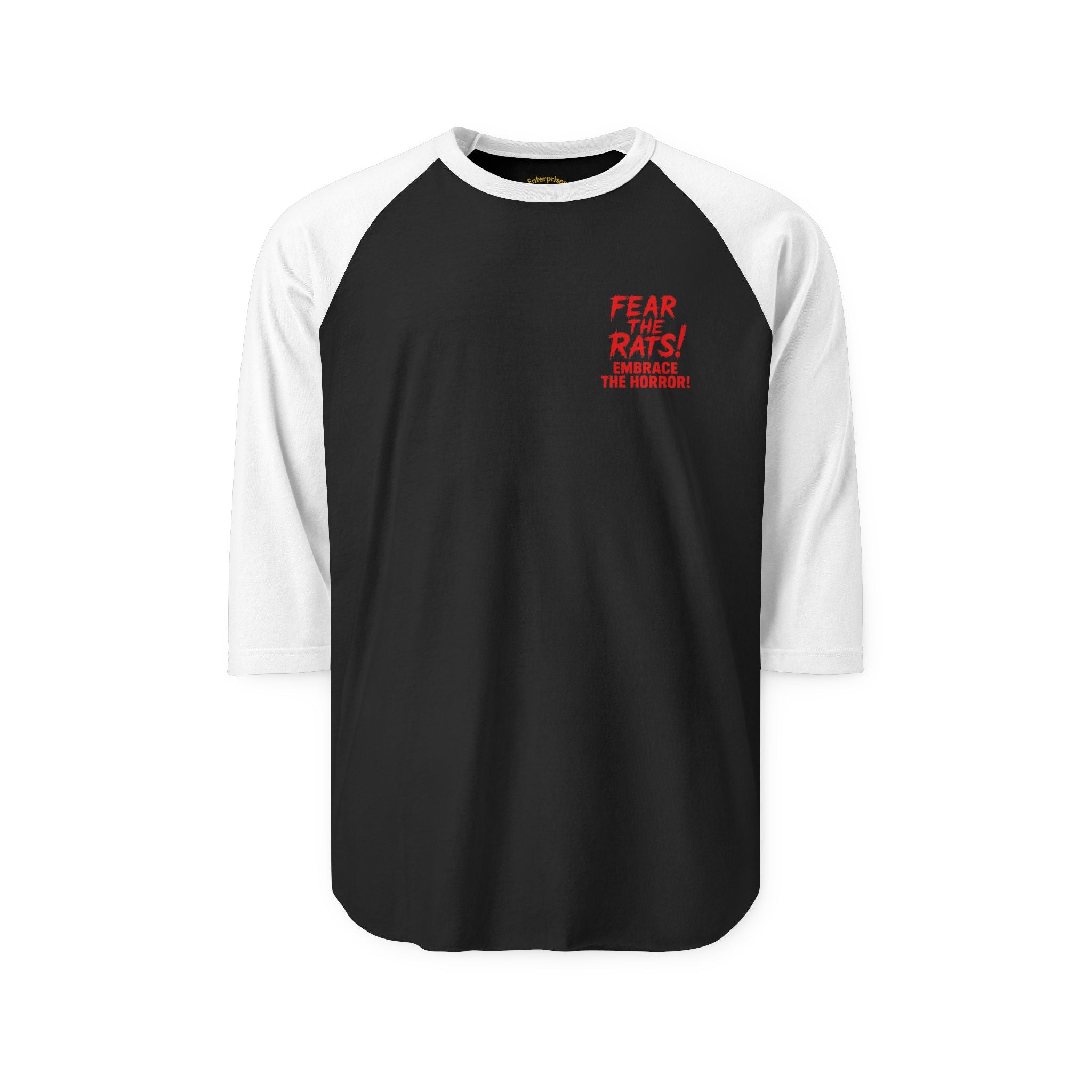 RRS: "Fear the Rats! Embrace the Horror!" Small Logo - Unisex Three-Quarter Sleeve Raglan Shirt