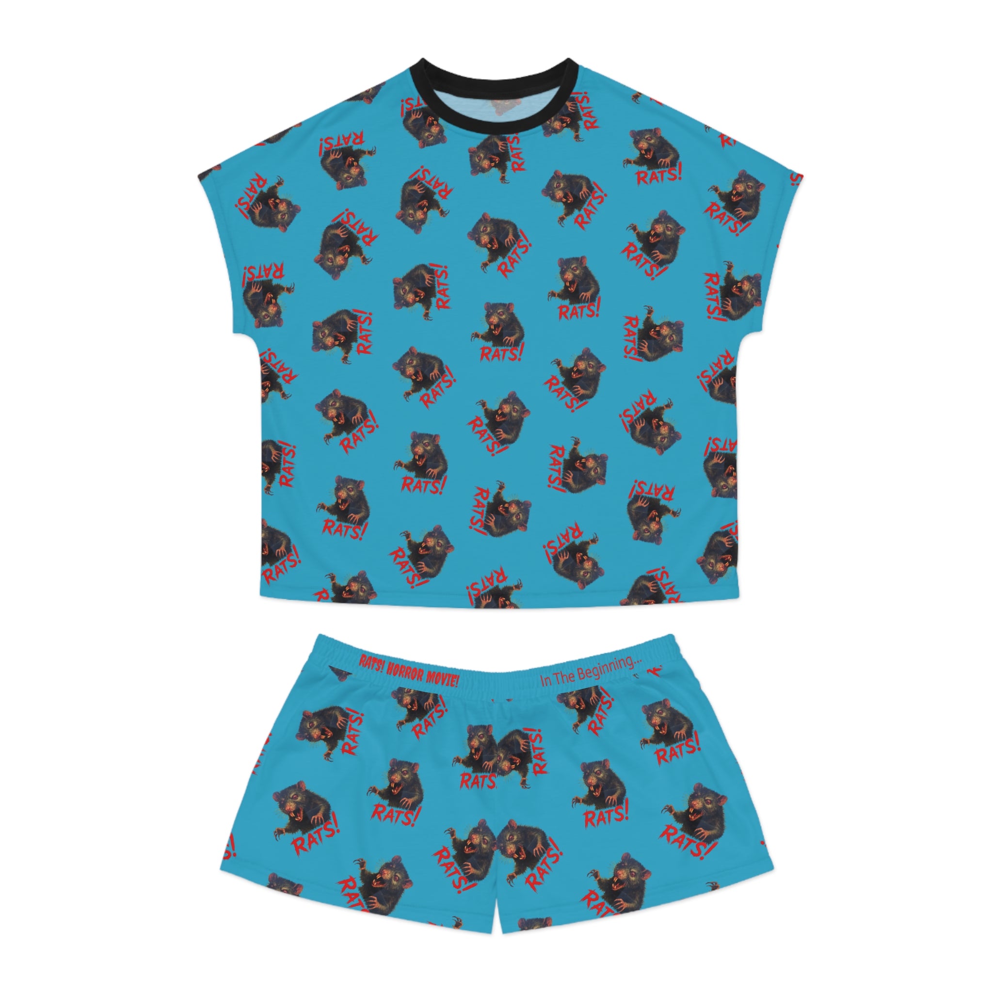 RPJ: "RAT" (Multi) - Women's Short Pajama Set - Turquoise