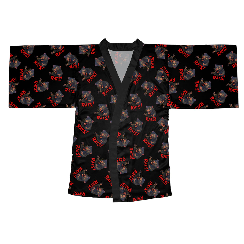 RRB: "RAT" (Multi) - Long Sleeve Kimono Robe - Black with Black Edge & Belt