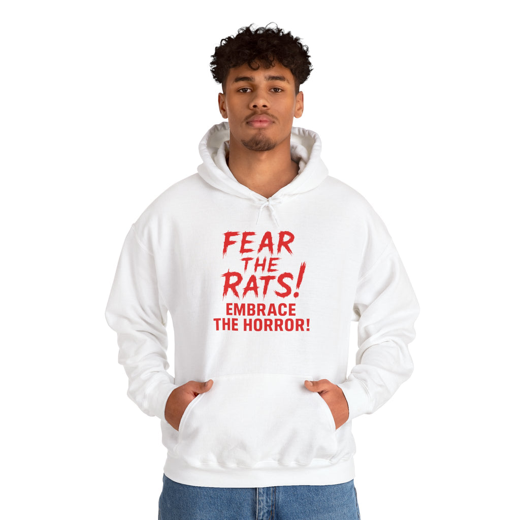RHD: "Fear the Rats! Embrace the Horror!" (RATS! Logo - Back Side) - Unisex Hoodie (White)