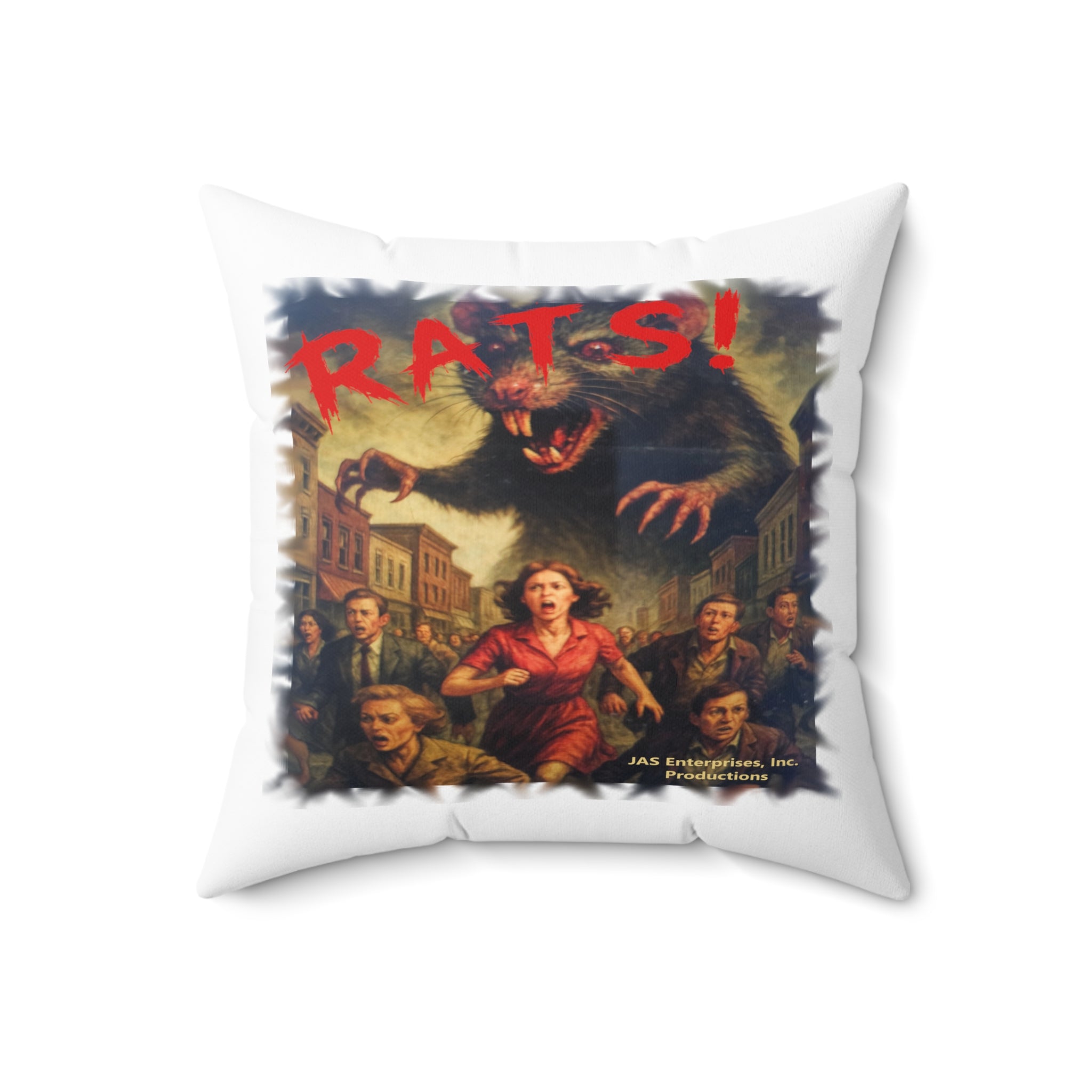 RPW: "RATS!" Logo - Polyester Throw Pillow (White)