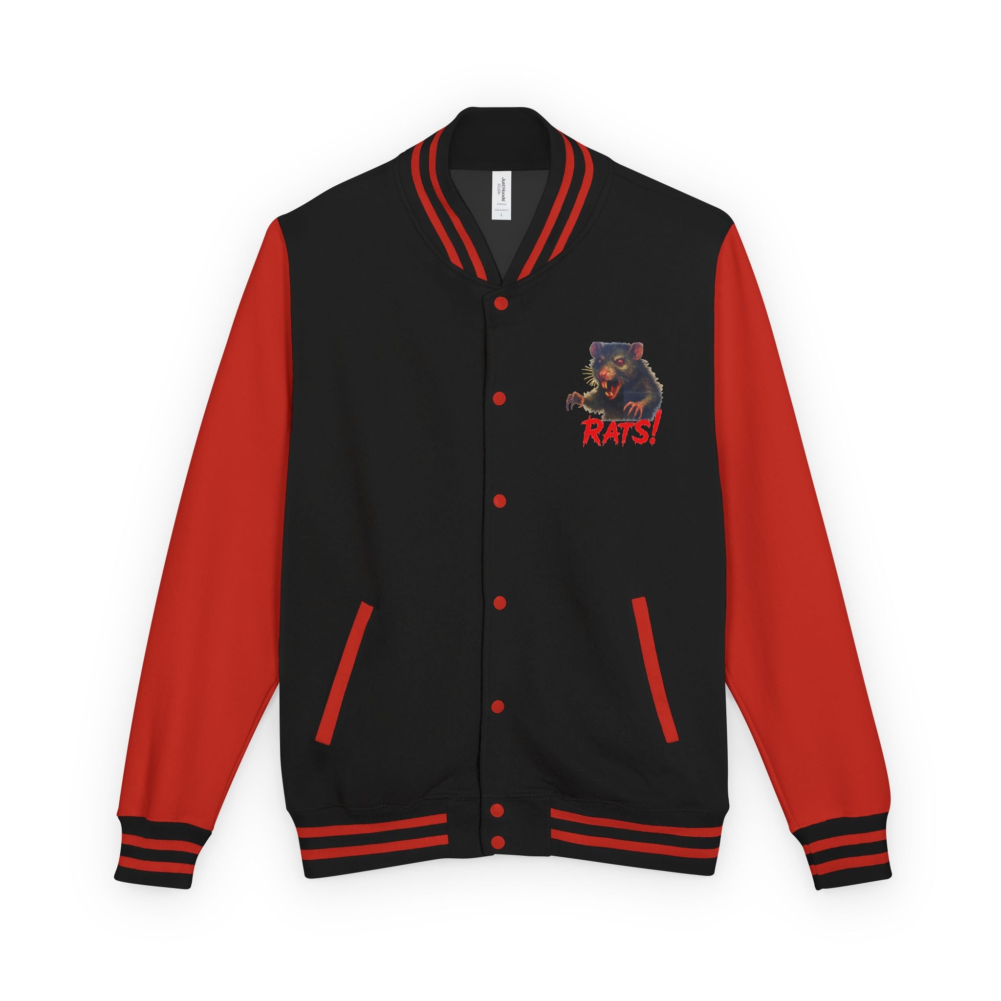 RJK: "Fear the Rats! Embrace the Horror!" - Unisex Heavyweight Letterman Jacket (Black/Red)
