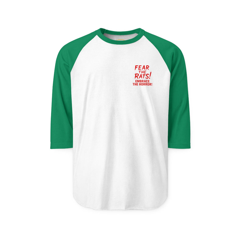 RRS: "Fear the Rats! Embrace the Horror!" Small Logo - Unisex Three-Quarter Sleeve Raglan Shirt