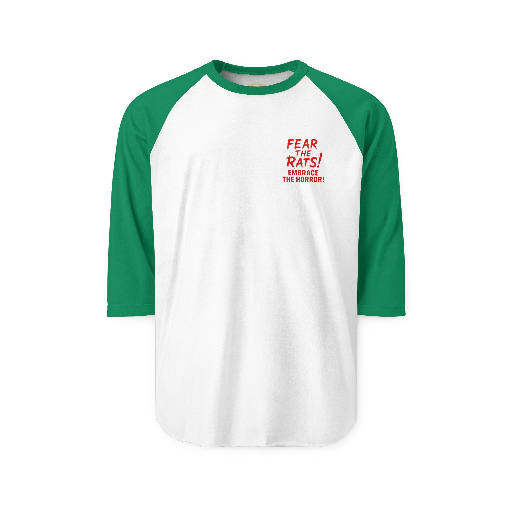 RRS: "Fear the Rats! Embrace the Horror!" Small Logo - Unisex Three-Quarter Sleeve Raglan Shirt
