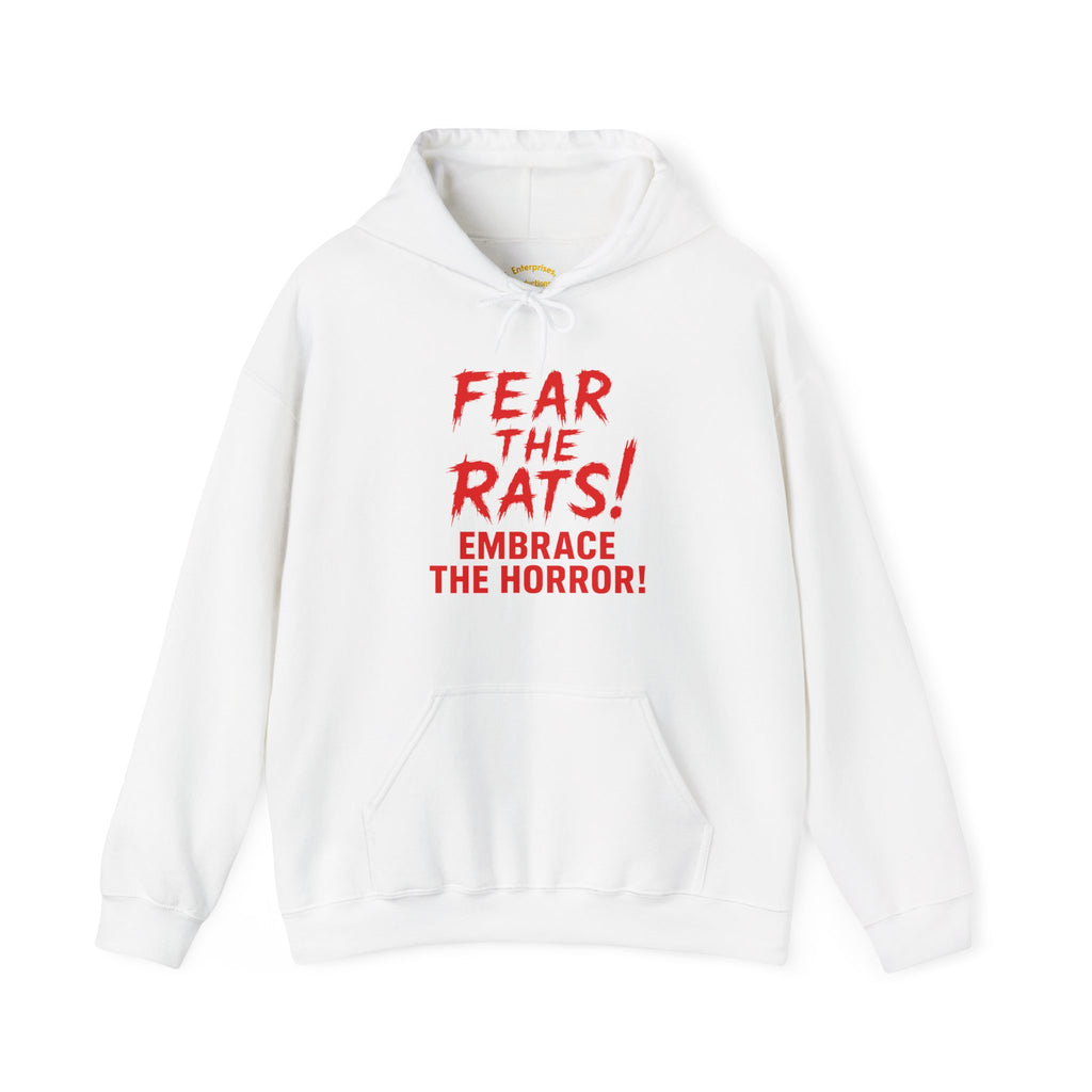 RHD: "Fear the Rats! Embrace the Horror!" (RATS! Logo - Back Side) - Unisex Hoodie (White)