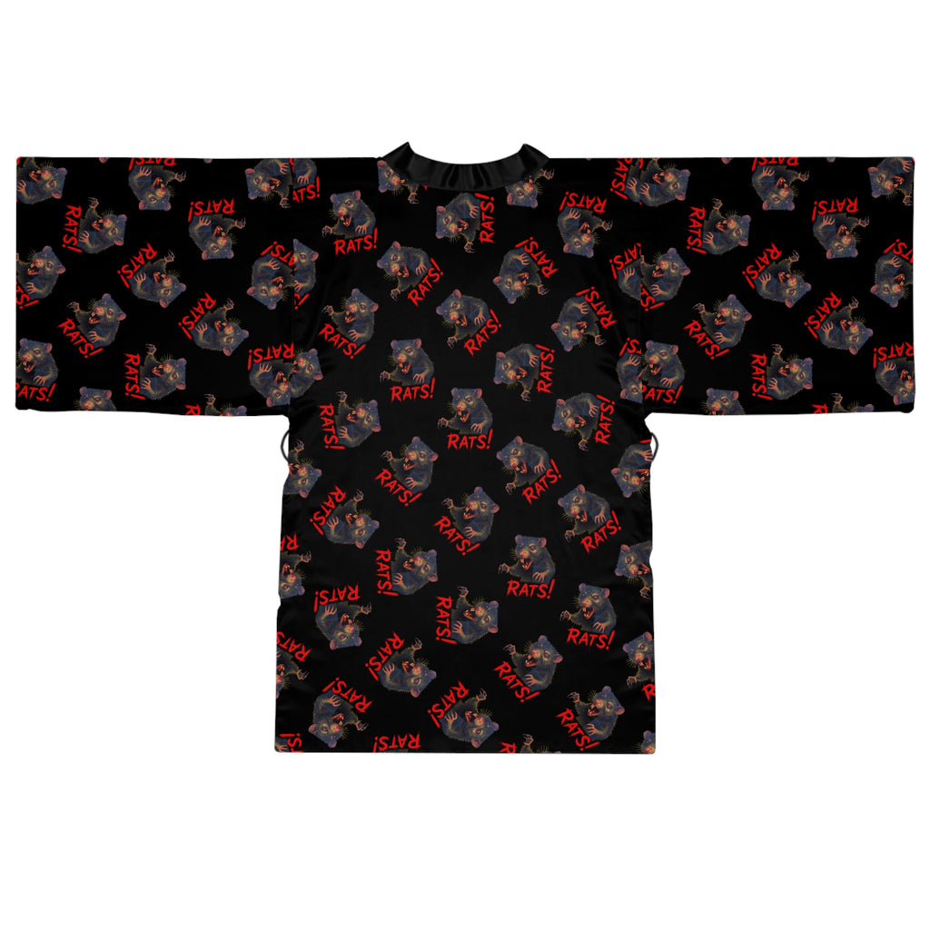 RRB: "RAT" (Multi) - Long Sleeve Kimono Robe - Black with Black Edge & Belt
