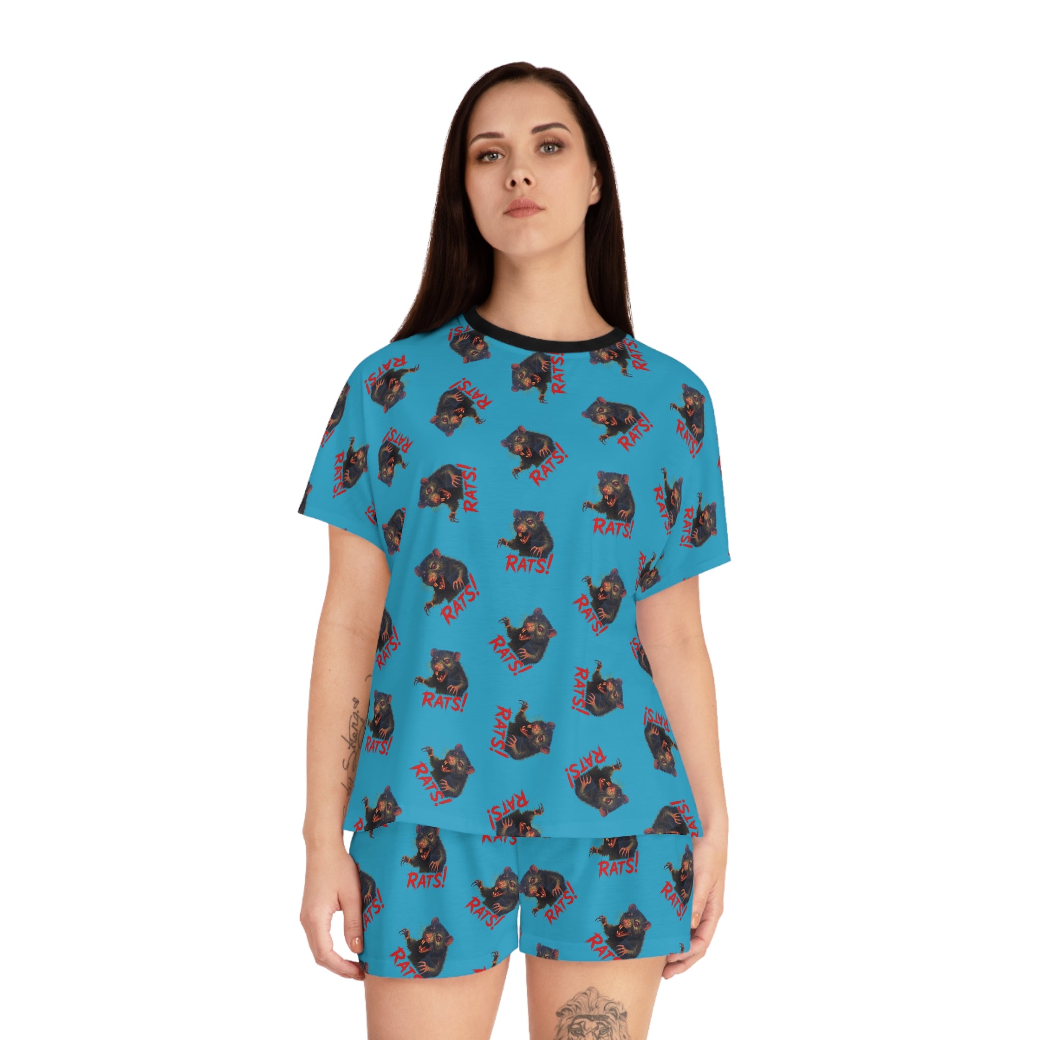 RPJ: "RAT" (Multi) - Women's Short Pajama Set - Turquoise
