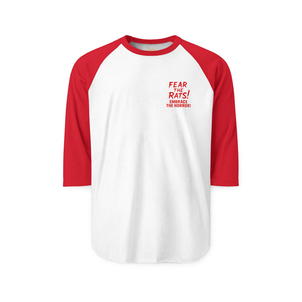 RRS: "Fear the Rats! Embrace the Horror!" Small Logo - Unisex Three-Quarter Sleeve Raglan Shirt